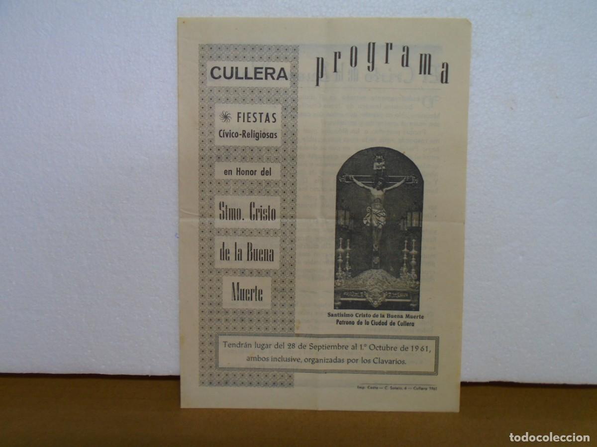 Documentos antiguos: CULLERA(VALENCIA)FIESTAS DEL STMO.CRISTO DE LA BUENA MUERTE.PROGRAMA 1961.