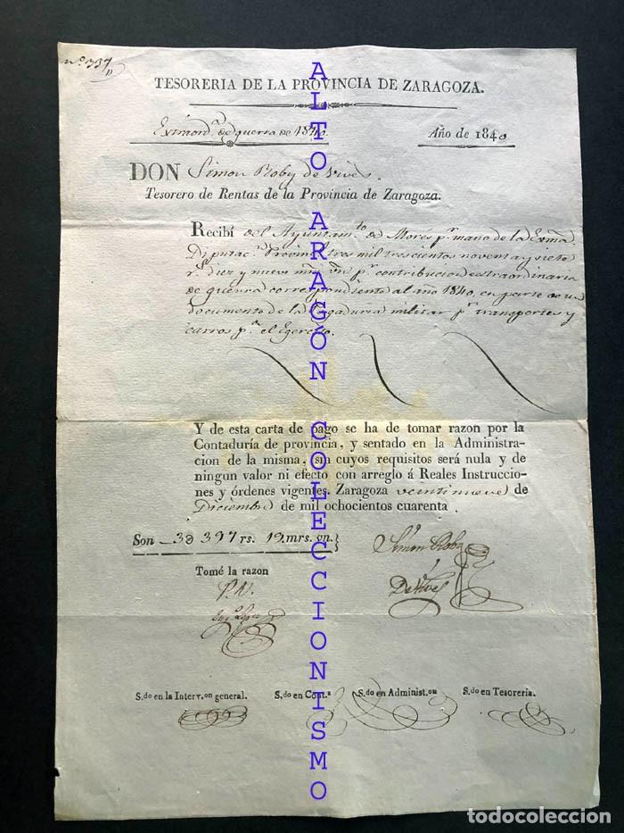 Documentos antiguos: ZARAGOZA 1840 / CONTRIBUCI&Oacute;N EXTRAORDINARIA DE GUERRA ( GUERRA CARLISTA )