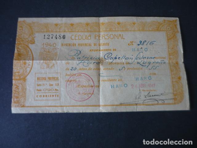 Alte Dokumente: CEDULA PERSONAL DIPUTACION DE LOGRO&Ntilde;O AYUNTAMIENTO DE HARO 1941
