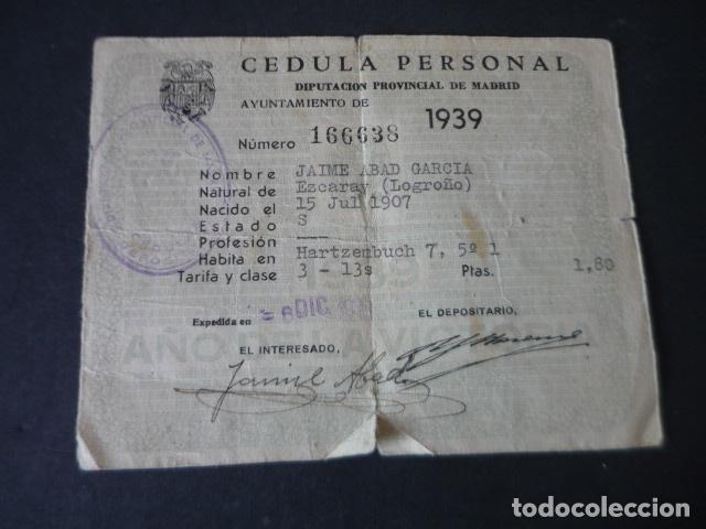 Alte Dokumente: CEDULA PERSONAL DIPUTACION DE MADRID 1939