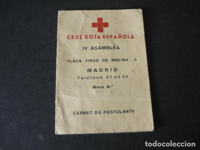 Alte Dokumente: CRUZ ROJA ESPA&Ntilde;OLA IV ASAMBLEA MADRID CARNET DE POSTULANTE FIESTA DE LA BANDERITA 1958