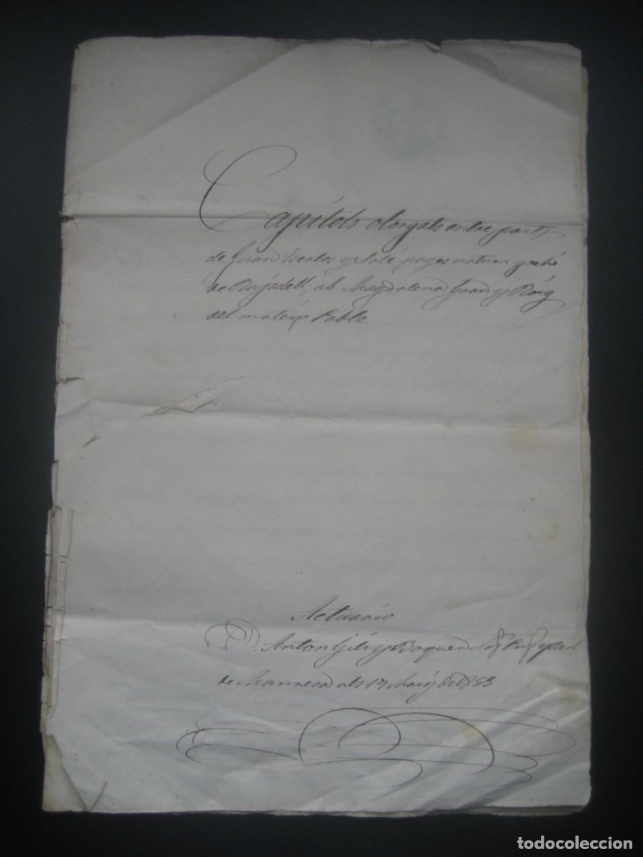 Alte Dokumente: CAPITULOS OTORGADOS ENTRE PARTES. MANRESA 1855. CON SELLOS FISCALES