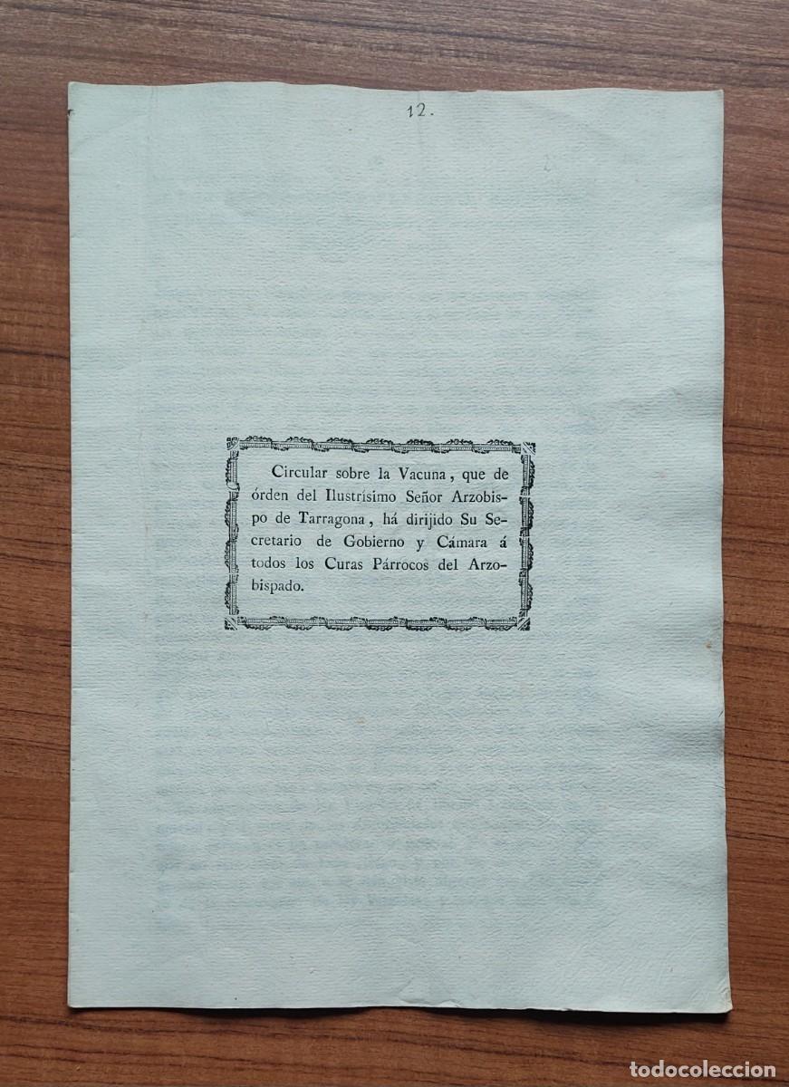 Documentos antiguos: CIRCULAR ARZOBISPADO TARRAGONA SOBRE FIEBERES PUTRIDAS1805 MEDICINA EPIDEMIAS