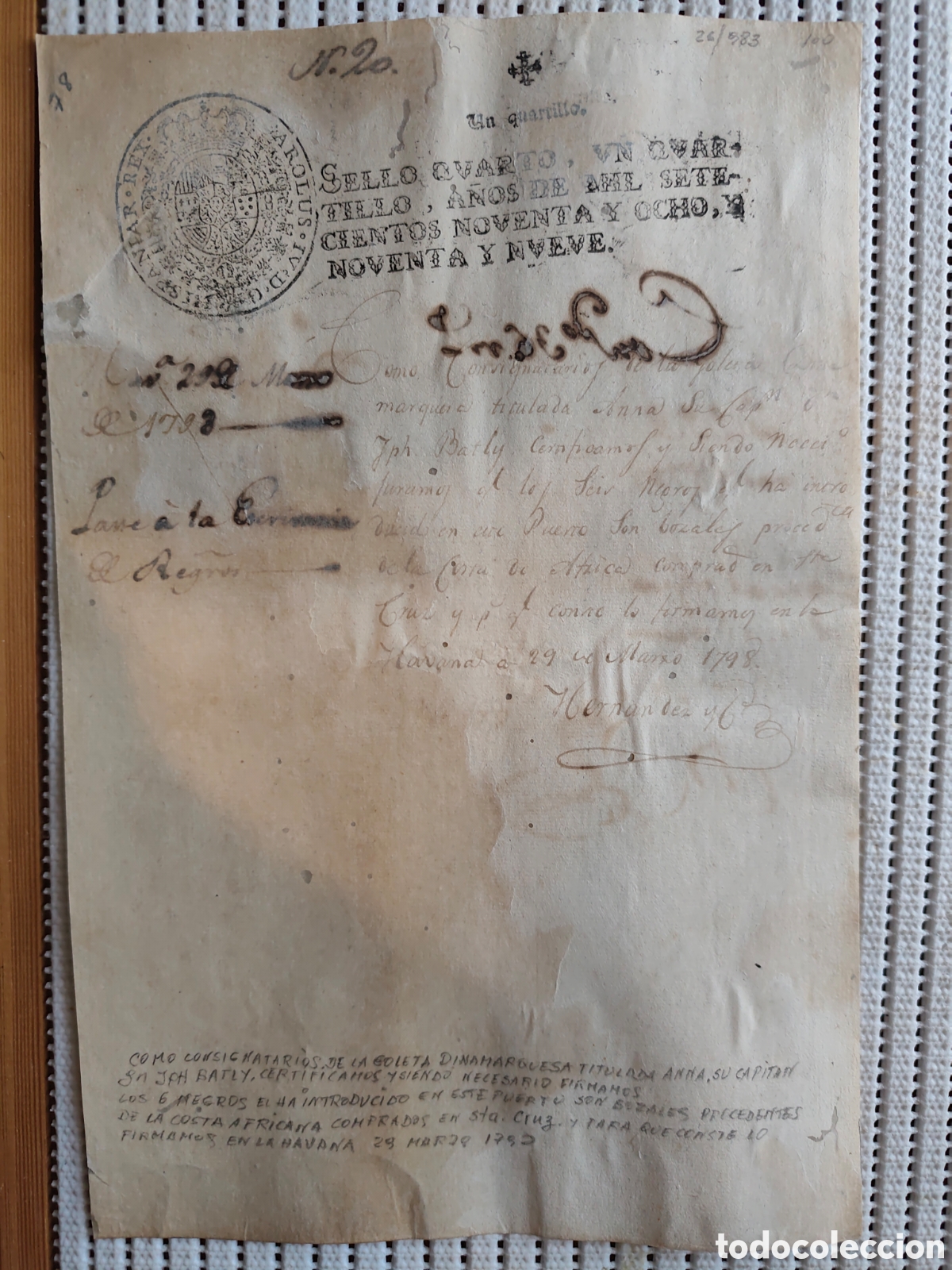 Documentos antiguos: 26-983 LA GOLETA DINAMARQUESA &rdquo;ANNA&rdquo;CONDUCE 6 NEGROS BOZALES.