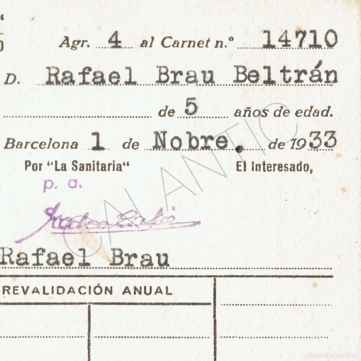 Documentos antiguos: Carnet m&eacute;dico &ndash; La Sanitaria &ndash; Barcelona - Foto 2