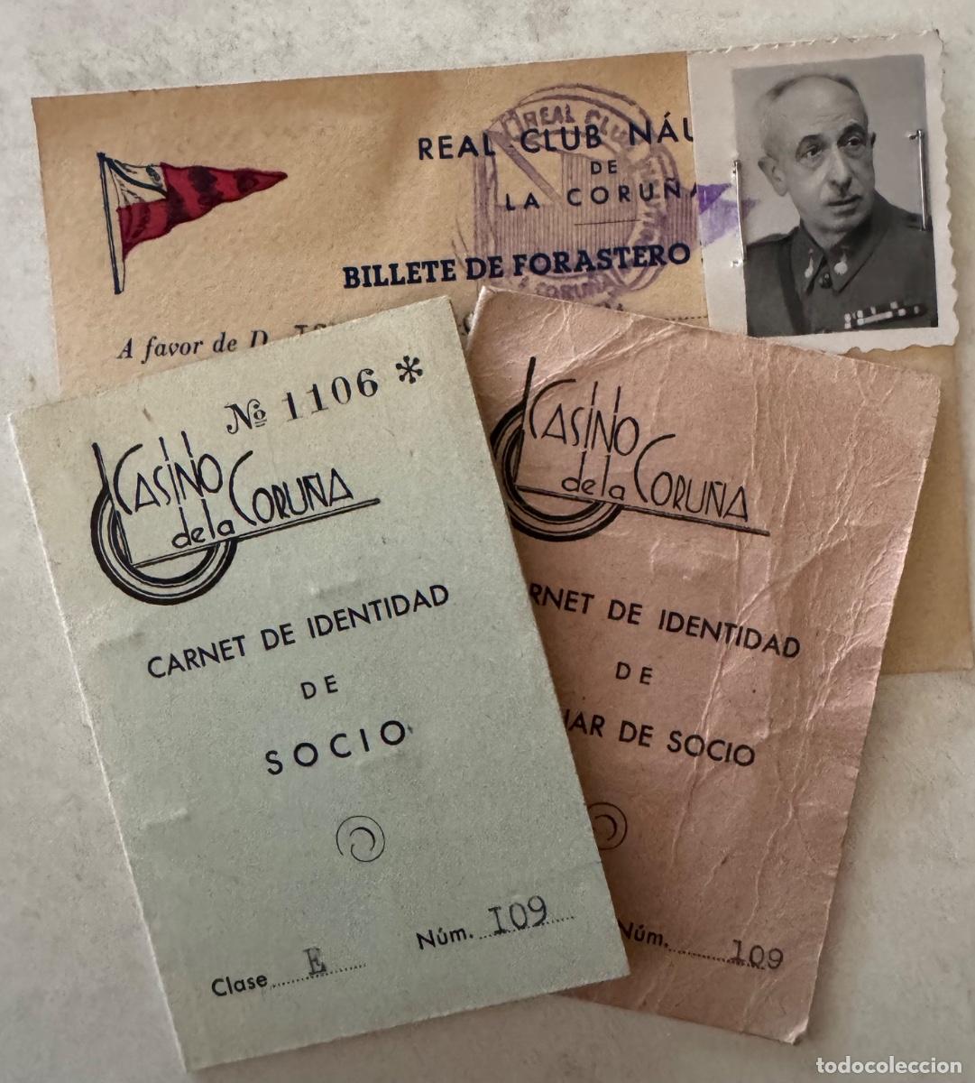 Alte Dokumente: CARNET DE SOCIO Y FAMILIAR DEL CASINO DE LA CORU&Ntilde;A - CARNET CLUB N&Aacute;UTICO DE LA CORU&Ntilde;A - A&Ntilde;O 1946