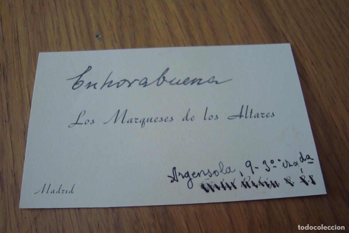 Documentos antiguos: ANTIGUA TARJETA PERSONAL LOS MARQUESES DE LOS ALTARES. NOBLEZA