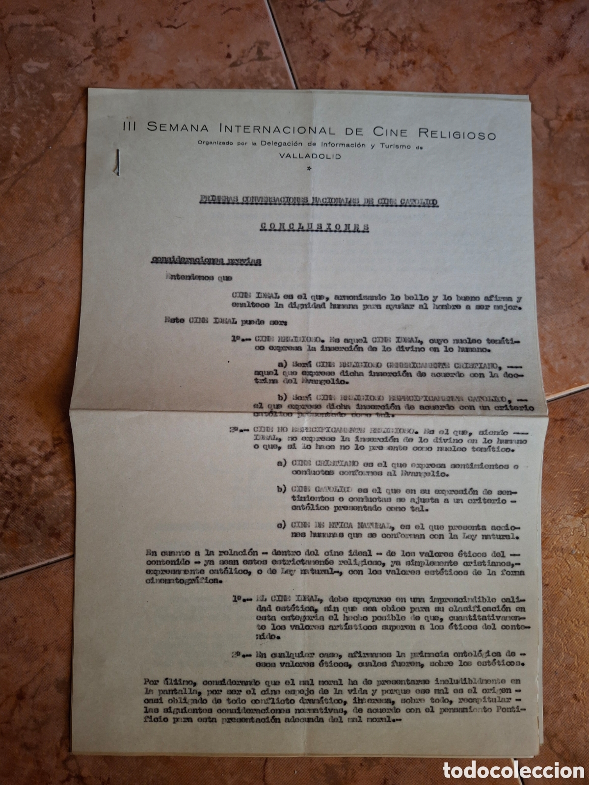 Documentos antiguos: Documento Hist&oacute;rico III Semana Cine Religioso Valladolid 1958 - Or&iacute;genes SEMINCI