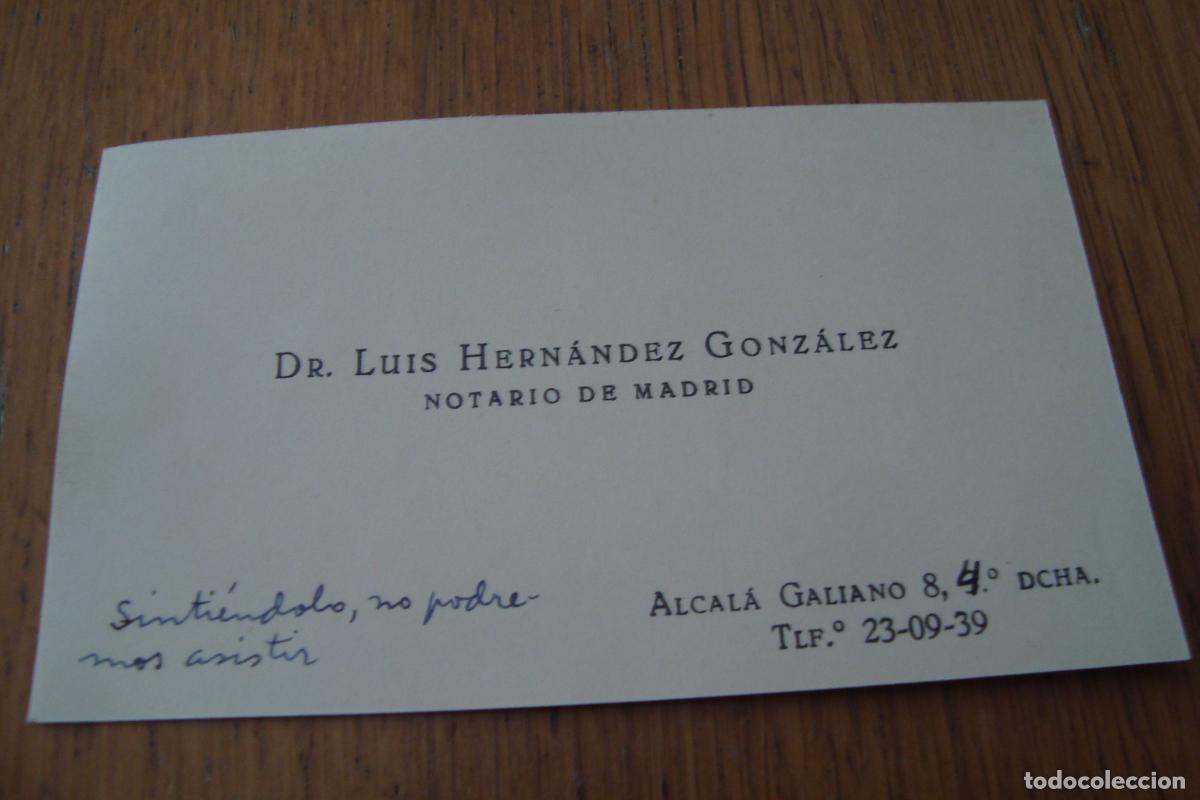 Documentos antiguos: ANTIGUA TARJETA PERSONAL. DR. LUIS HERNANDEZ GONZALEZ. NOTARIO DE MADRID