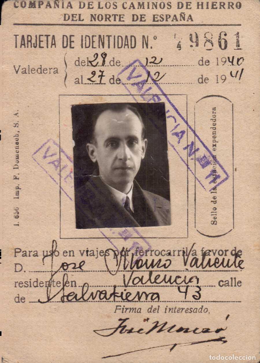 Documentos antiguos: CARNET DE IDENTIDAD COMPA&Ntilde;IA DE LOS CAMINOS DE HIERRO DEL NORTE DE ESPA&Ntilde;A A&Ntilde;OS 40