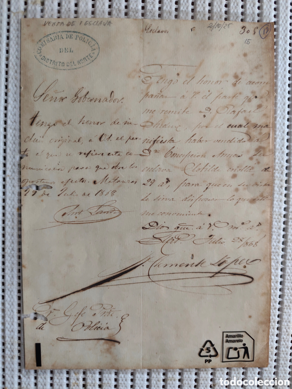 Documentos antiguos: 26-999 D.RAFAEL HA VENDIDO SU ESCLAVA CLOTILDE.