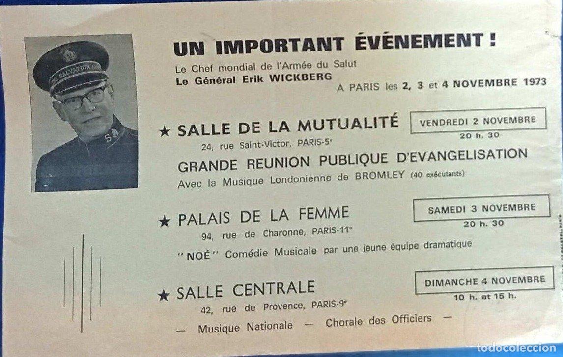 Old Documents: HOJA VOLANTE. LE GENERAL ERIK WICKBERG. GRANDE REUNION PUBLIQUE D'EVAGELISATION. NOVEMBRE, 1973.