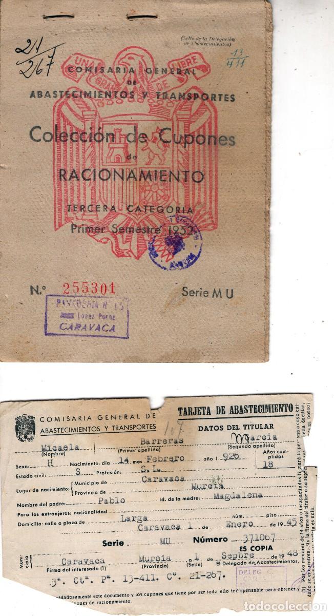 Documentos antiguos: CARTILLA DE RACIONAMIENTO ESPA&Ntilde;A DE POSGUERRA 1952. TIENE 9 HOJAS DE CUPONES