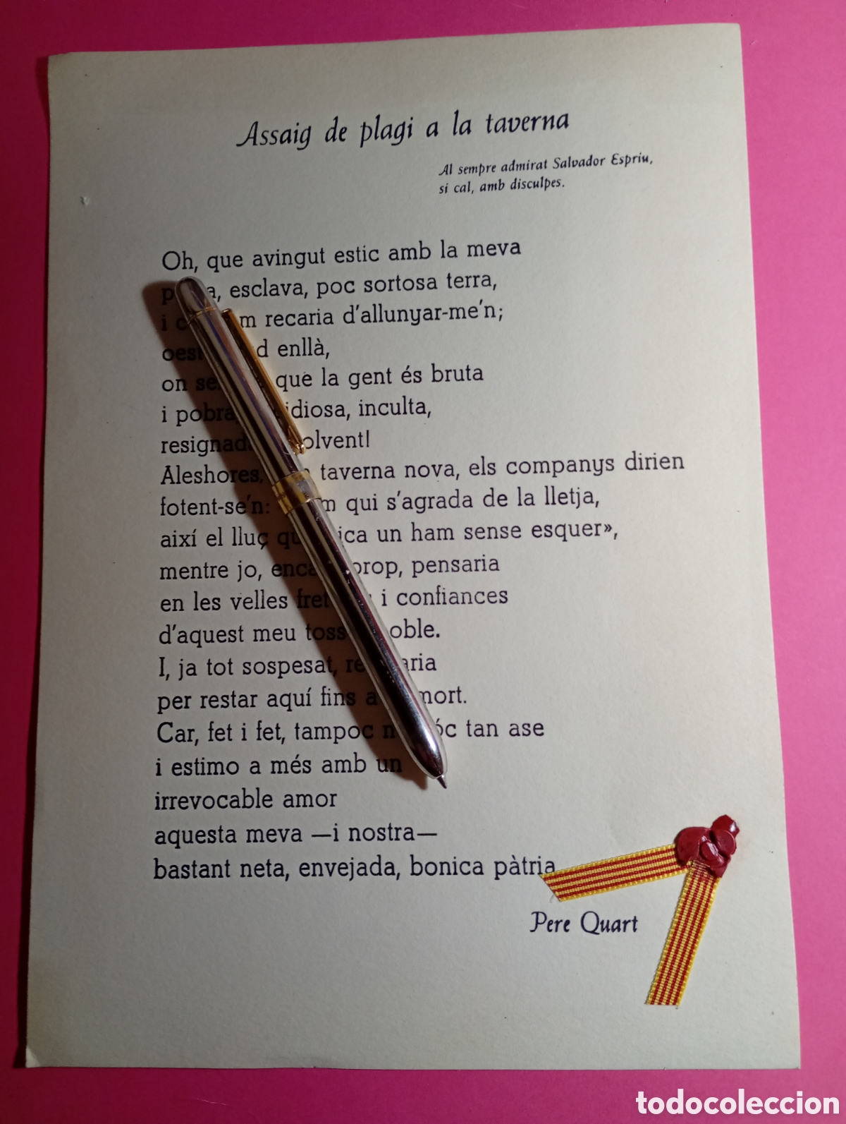 Documentos antiguos: IMPRES DAMUNT CARTULINA ''ASSAIG DE PLAGI A LA TAVERNA'' D&acute;EN PERE QUART AMB SENYERA Y LACRE