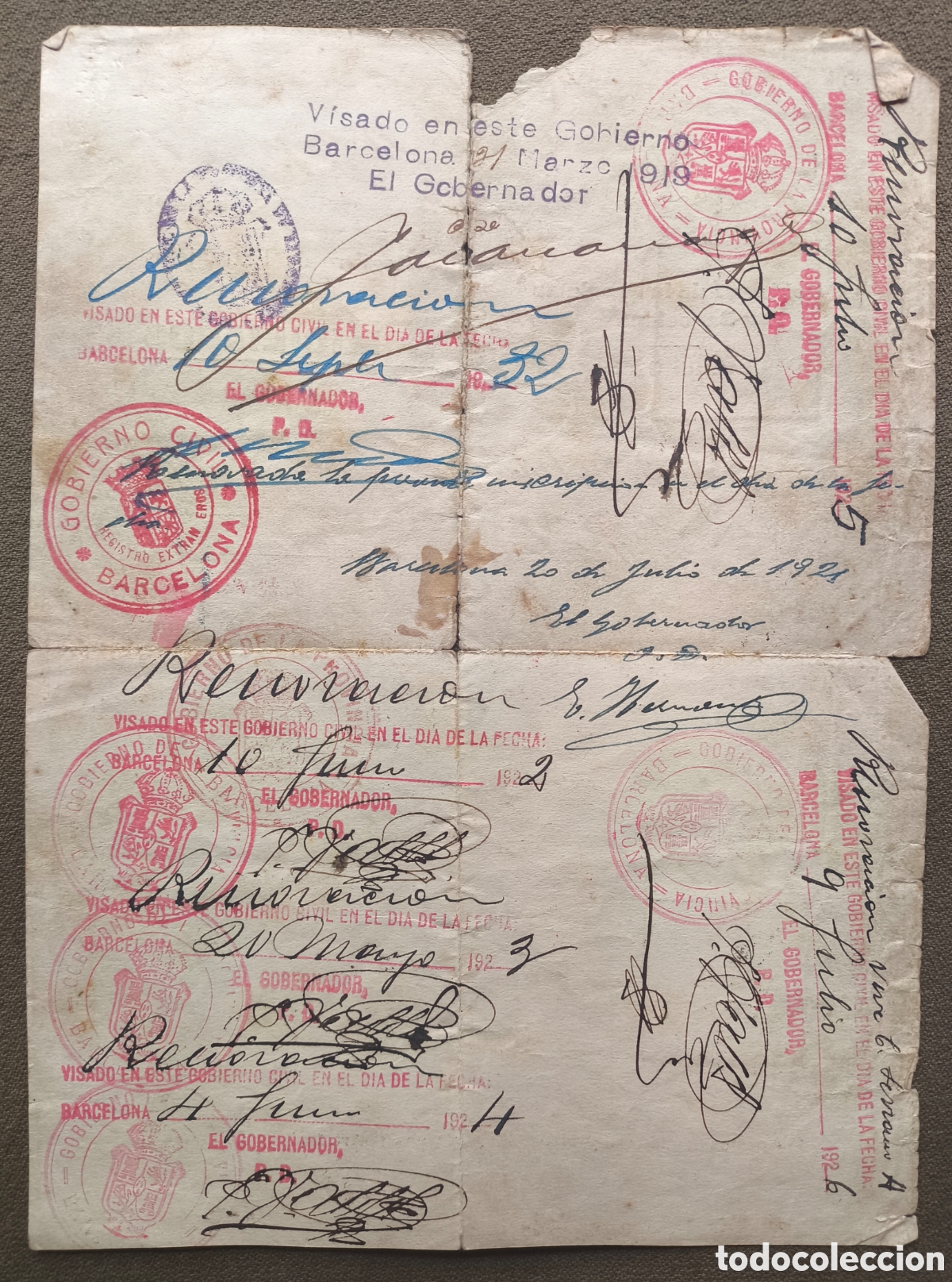 Documentos antiguos: SALVOCONDUCTO DOCUMENTO ORIGINAL BARCELONA 1927 - Foto 4