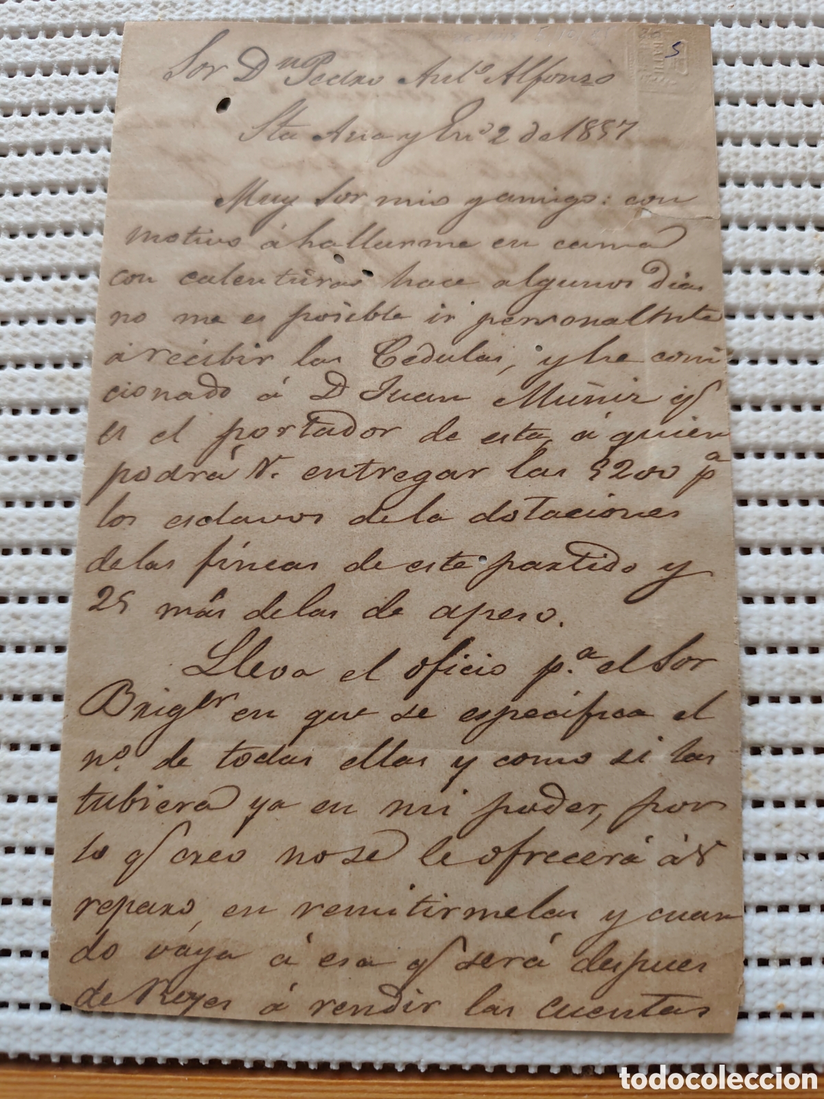 Documentos antiguos: 25-1018 CARTA PARA NOTIFICAR QUE D.JUAN RECOGERA