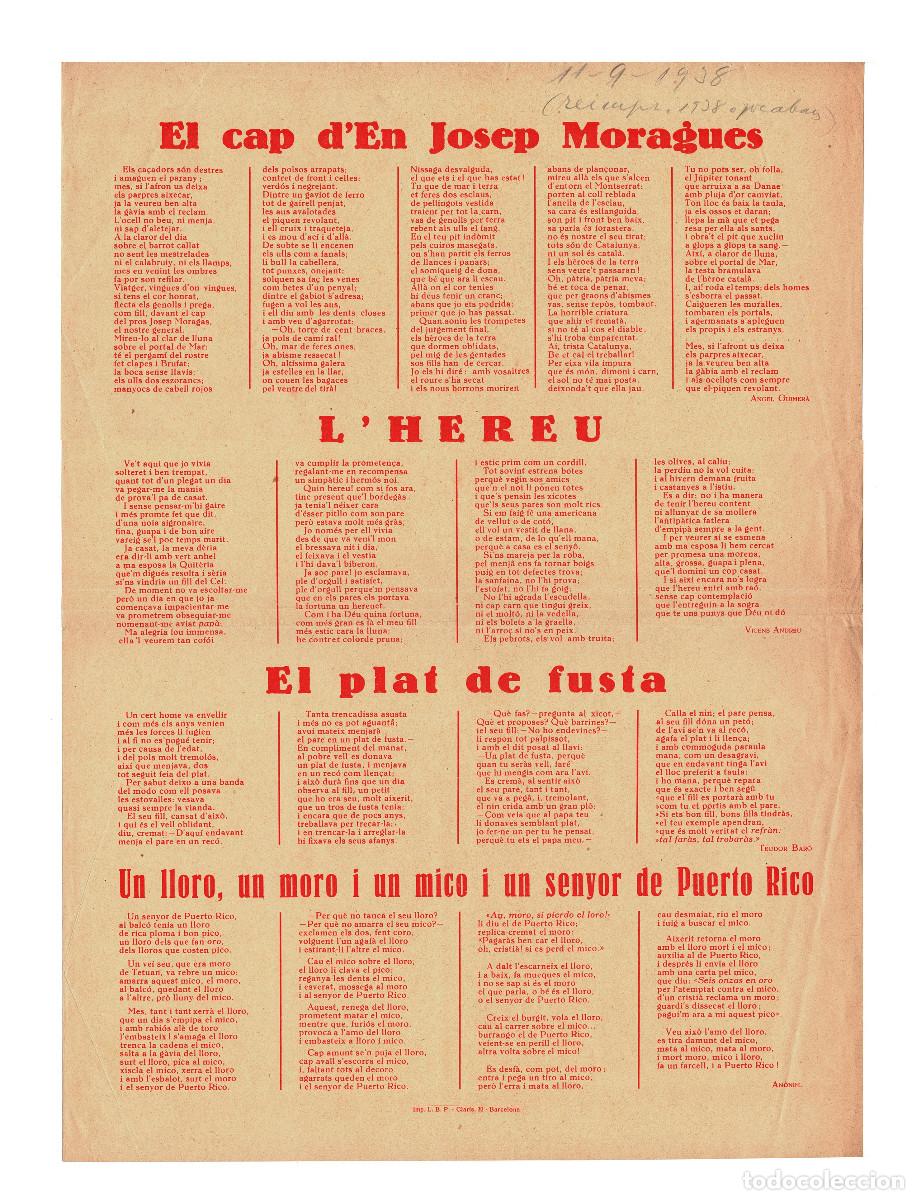 Documents Anciens: HOJA LITERARIA O &rdquo;ALUCA&rdquo; QUE CONTIENE UNA SELECCI&Oacute;N DE TEXTOS EN CATAL&Aacute;N. 44,5x32,5.