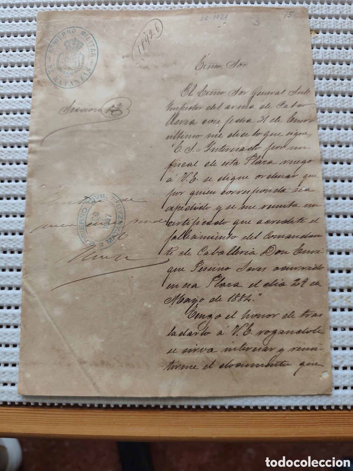 Documentos antiguos: 26-1021 EXPEDIR 1 CERTIFICADO POR LA MUERTE DEL COMANDANTE.