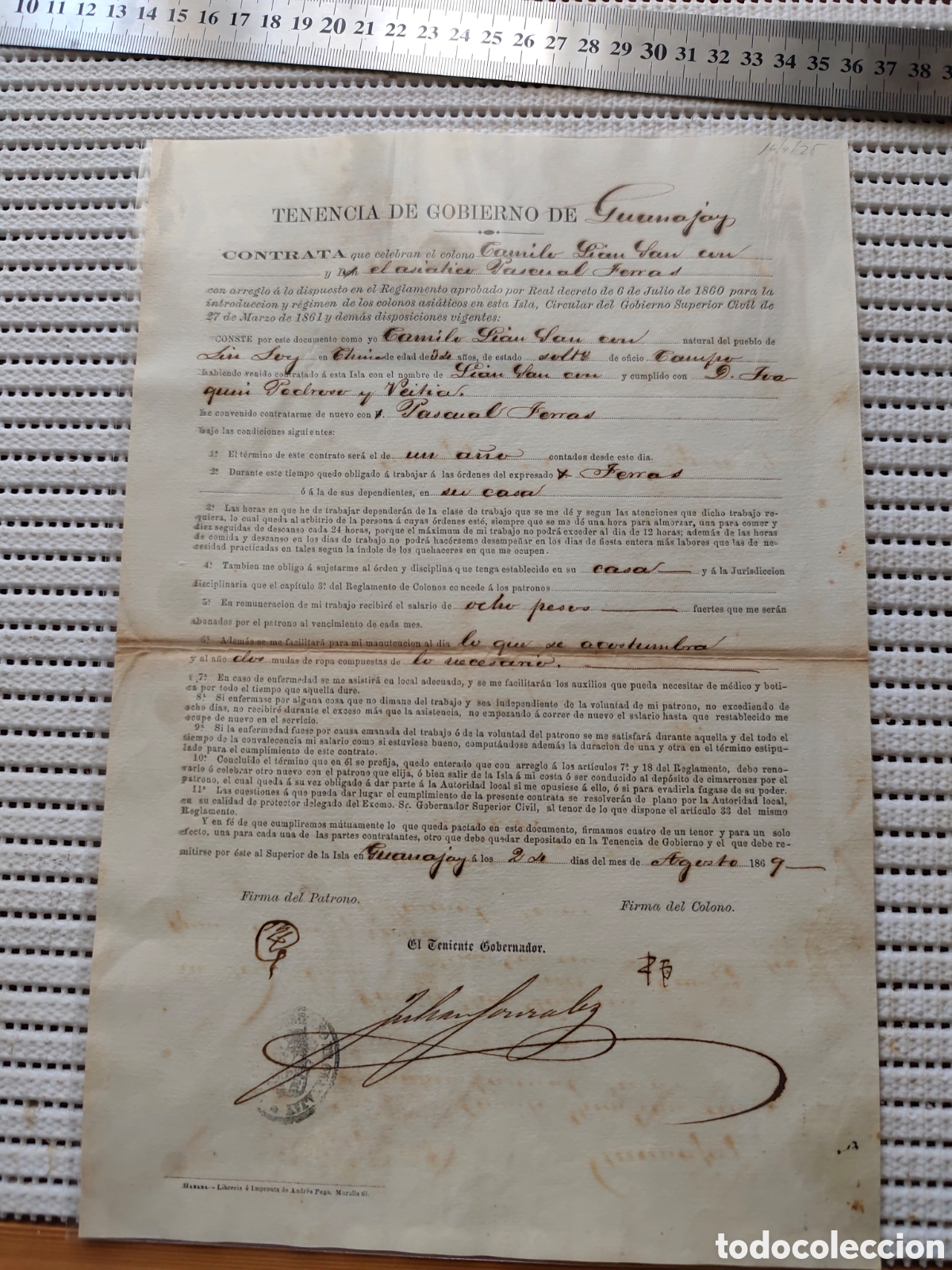 Documentos antiguos: 26-1029 CONTRATA DEL COLONO CAMILO Y EL ASI&Aacute;TICO PASCUAL
