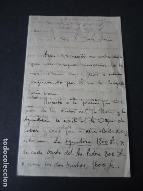 Documenti antichi: EMILIO BENLLIURE ESCULTOR CARTAY DOCUMENTO FECHADOS EN ROMA EN 1907 SOBRE ESCULTURAS