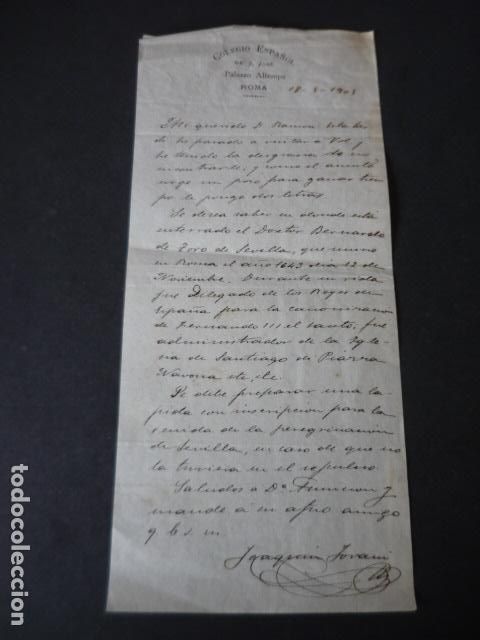 Documenti antichi: CARTA FECHADA EN ROMA 1905 SOBRE LA TUMBA DE BERNARDO DE TORO DE SEVILLA