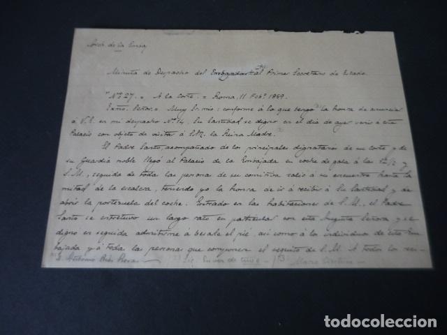 Documenti antichi: DOCUMENTO SOBRE VISITA DEL PAPA PIO IX A LA REINA MARIA MADRE CRISTINA EN ROMA 1858