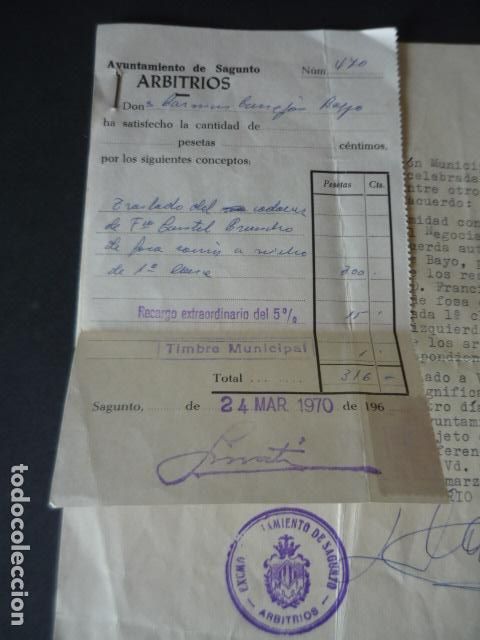 Documenti antichi: SAGUNTO VALENCIA DOCUMENTO SOBRE TRASLADO DE RESTOS DE FALLECIDO