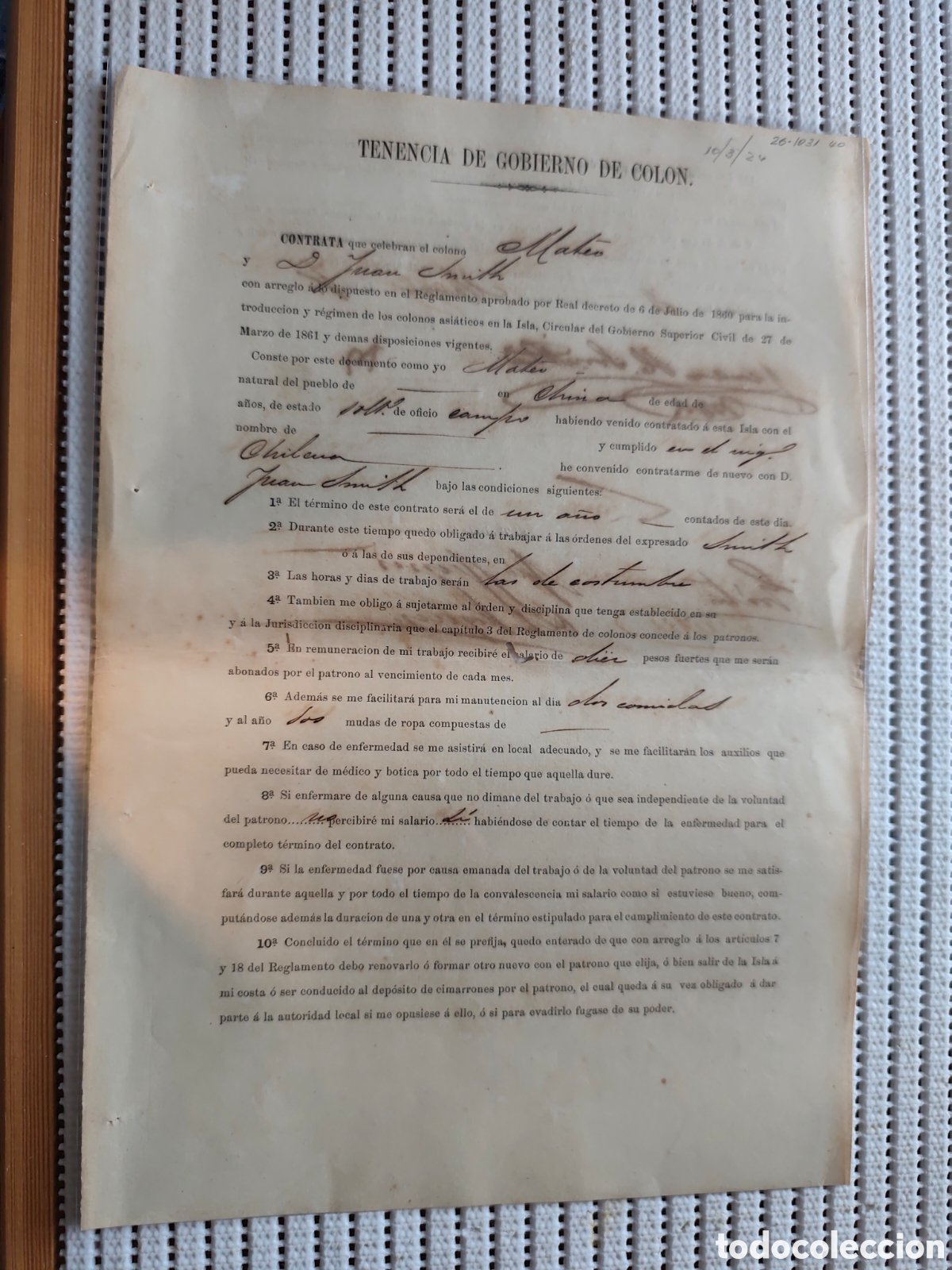 Documentos antiguos: 26-1031 CONTRATA DEL COLONO ASI&Aacute;TICO MATEO