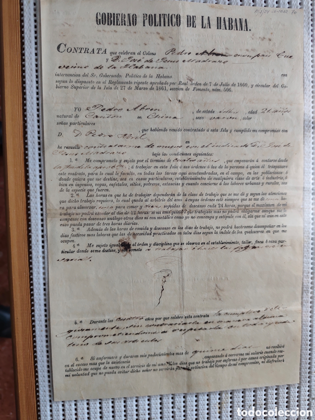 Documentos antiguos: 26-1032 CONTRATA ENTRE EL COLONO ASI&Aacute;TICO PEDRO.