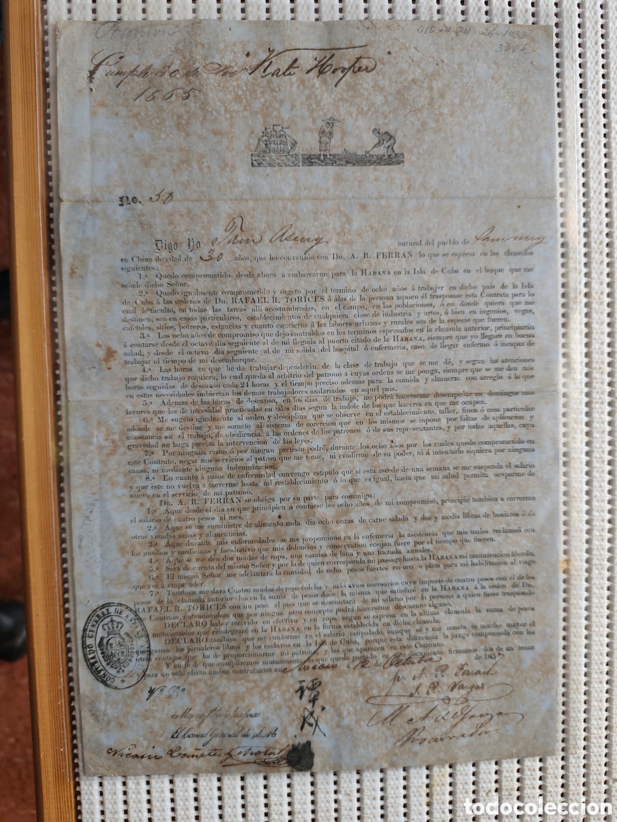 Documentos antiguos: 26-1033 PRIMERAS CONTRATAS HECHAS EN CHINA ENTRE PAIN Y FERRAN.
