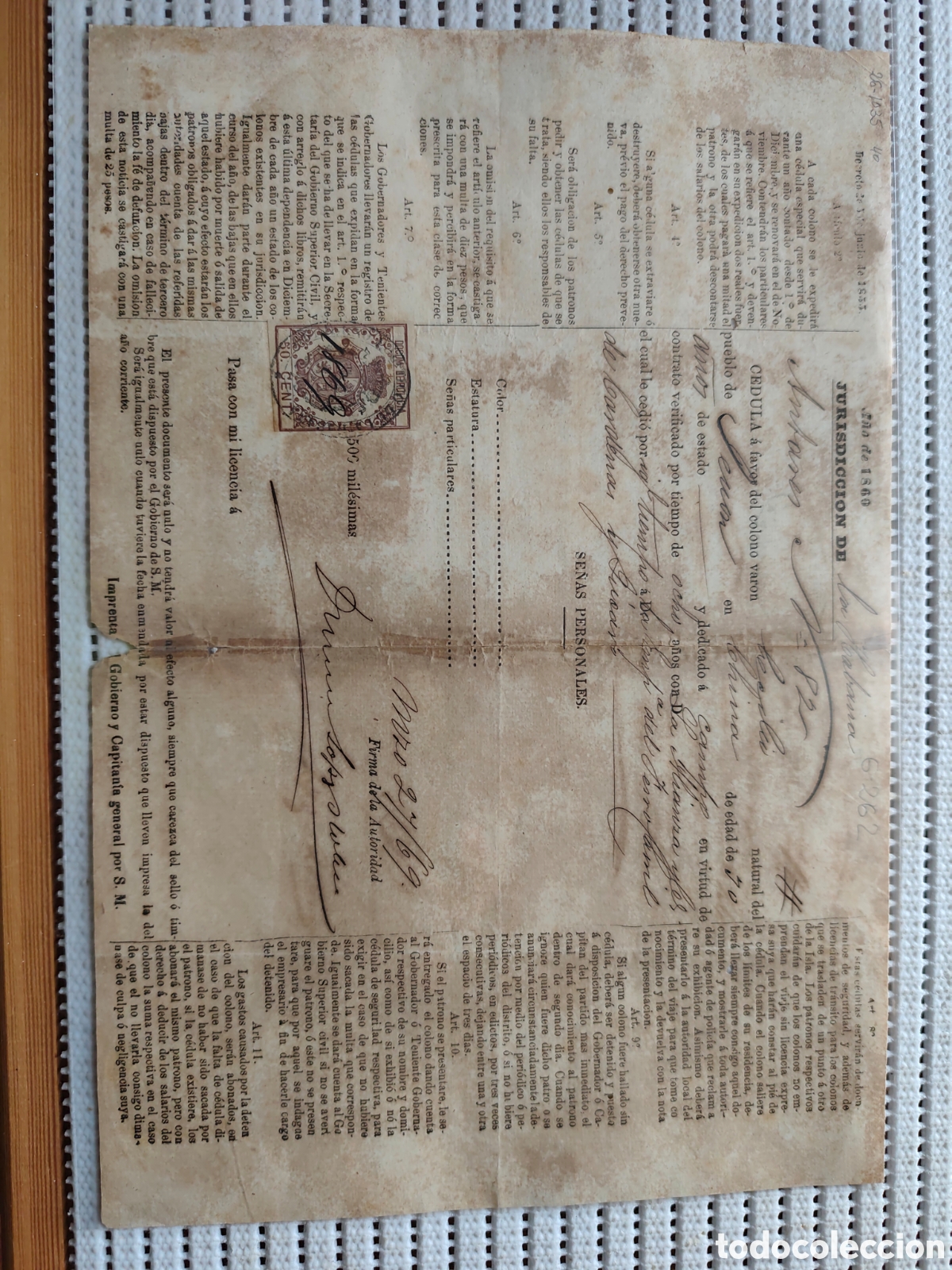 Documentos antiguos: 26-1035 C&Eacute;DULA A FAVOR DEL COLONO ASI&Aacute;TICO VARON CECILIO.
