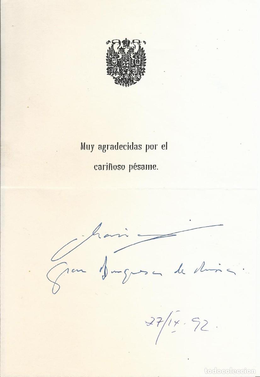 Documentos antiguos: Maria. Gran Duquesa de Rusia. P&eacute;same Vladimir de Rusia. 1992. Documento firmado. 21x14 cm.