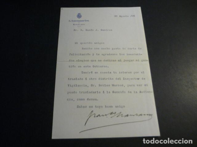 Documents Anciens: BARCELONA GOBERNADOR CIVIL CARTA 1906