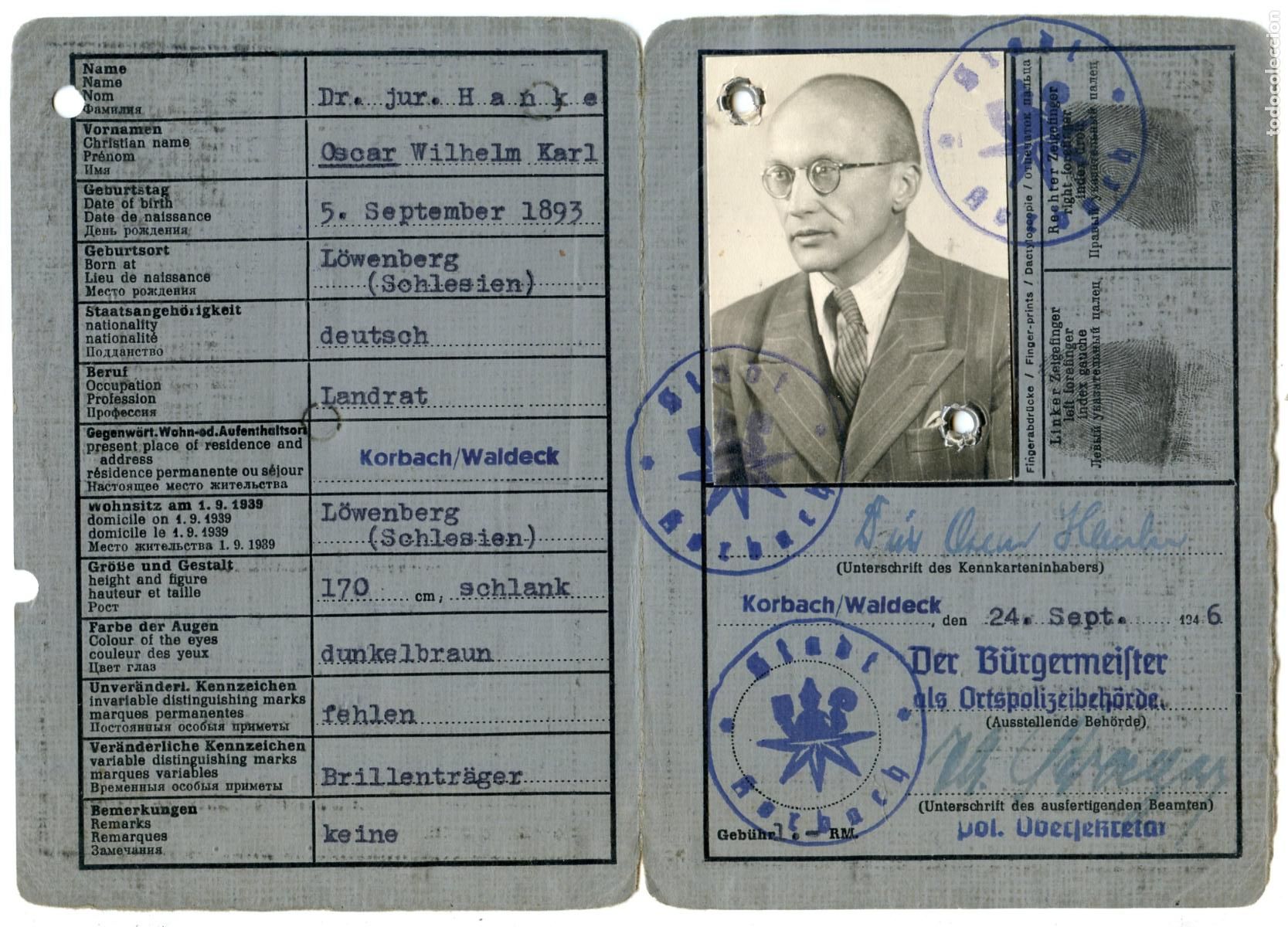 Old Documents: Carnet de identidad alem&aacute;n de 1951, de un caballero