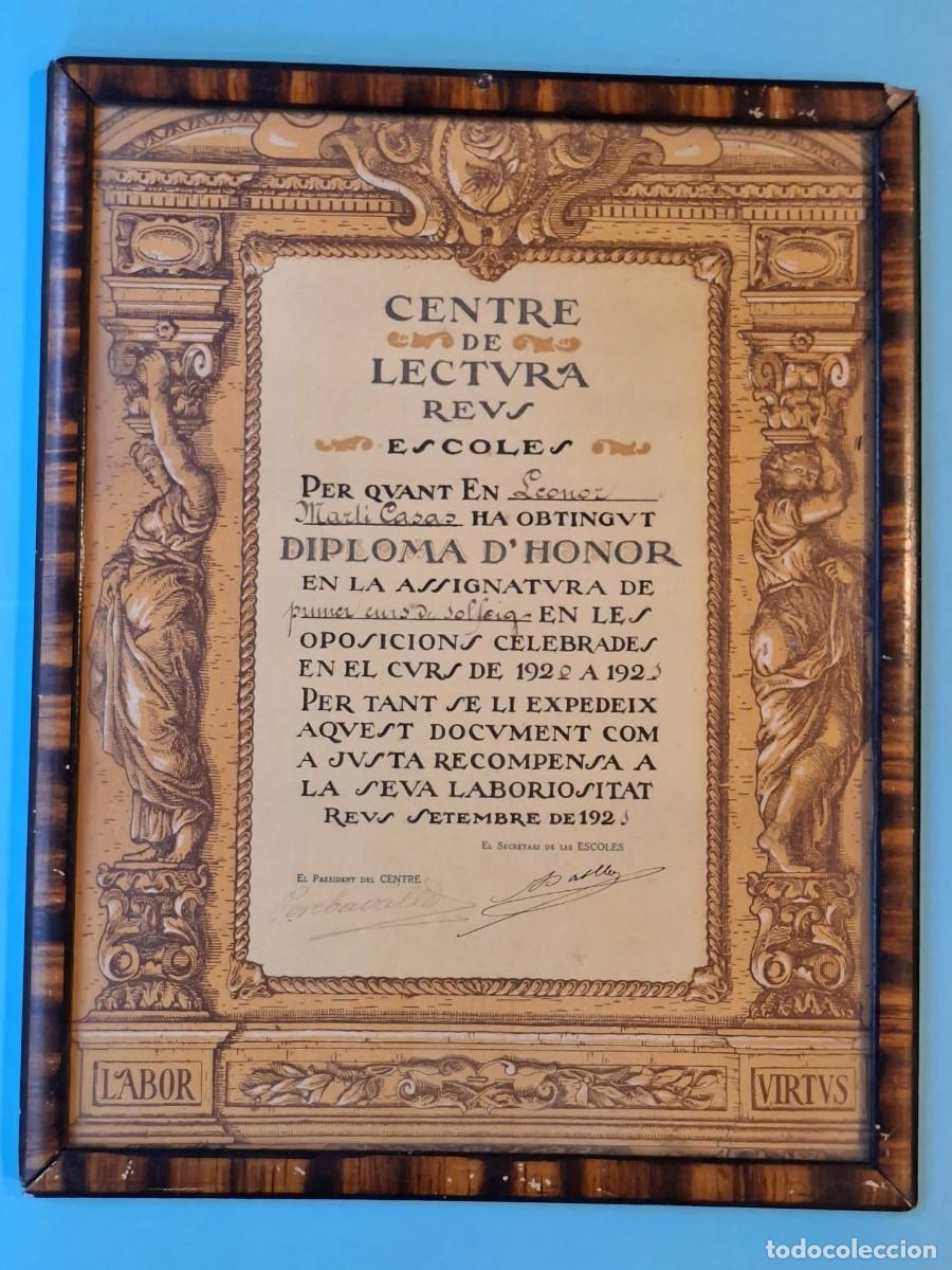 Old Documents: CENTRE DE LECTURA DE REUS - DIPLOMA D'HONOR ESCOLES CURS 1920 A 1921 - REUS, SETEMBRE DE 1921