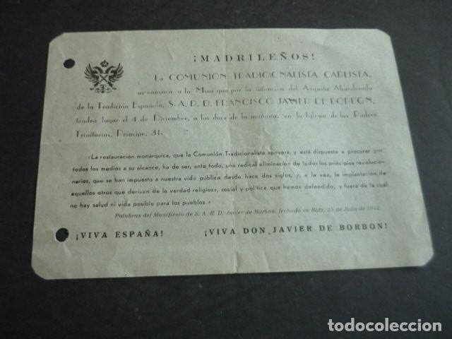 Documentos antiguos: COMUNION TRADICIONALISTA CARLISTA MADRID PASQUIN CARLISMO 1941 REY DON JAVIER DE BORBON