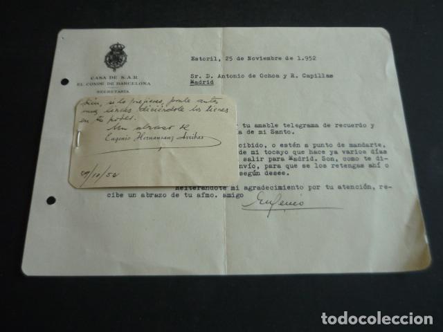 Documentos antiguos: CARTA SECRETARIO CONDE DE BARCELONA ESTORIL 1952 MONARQUIA