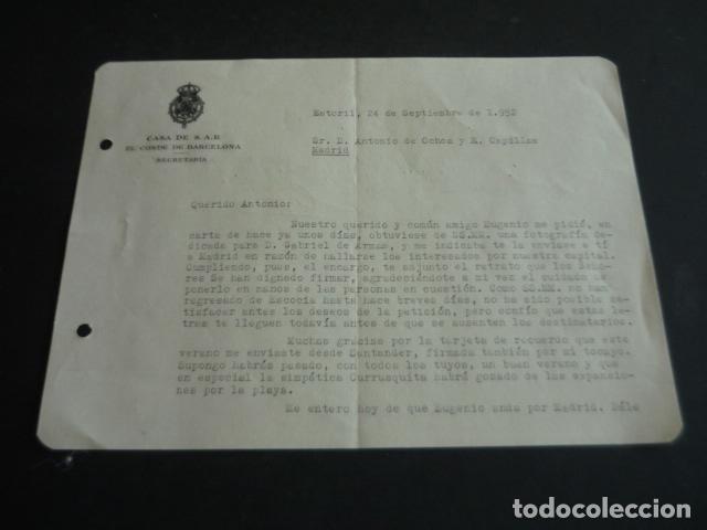 Documentos antiguos: CARTA SECRETARIO CONDE DE BARCELONA ESTORIL 1952 MONARQUIA
