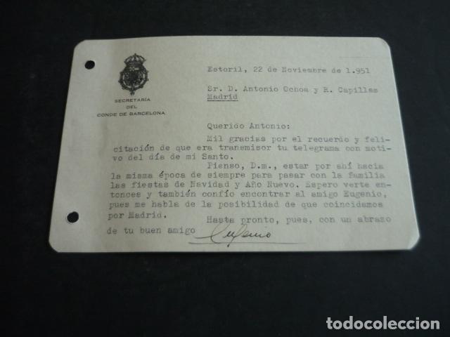 Documentos antiguos: CARTA SECRETARIO CONDE DE BARCELONA ESTORIL 1952 MONARQUIA