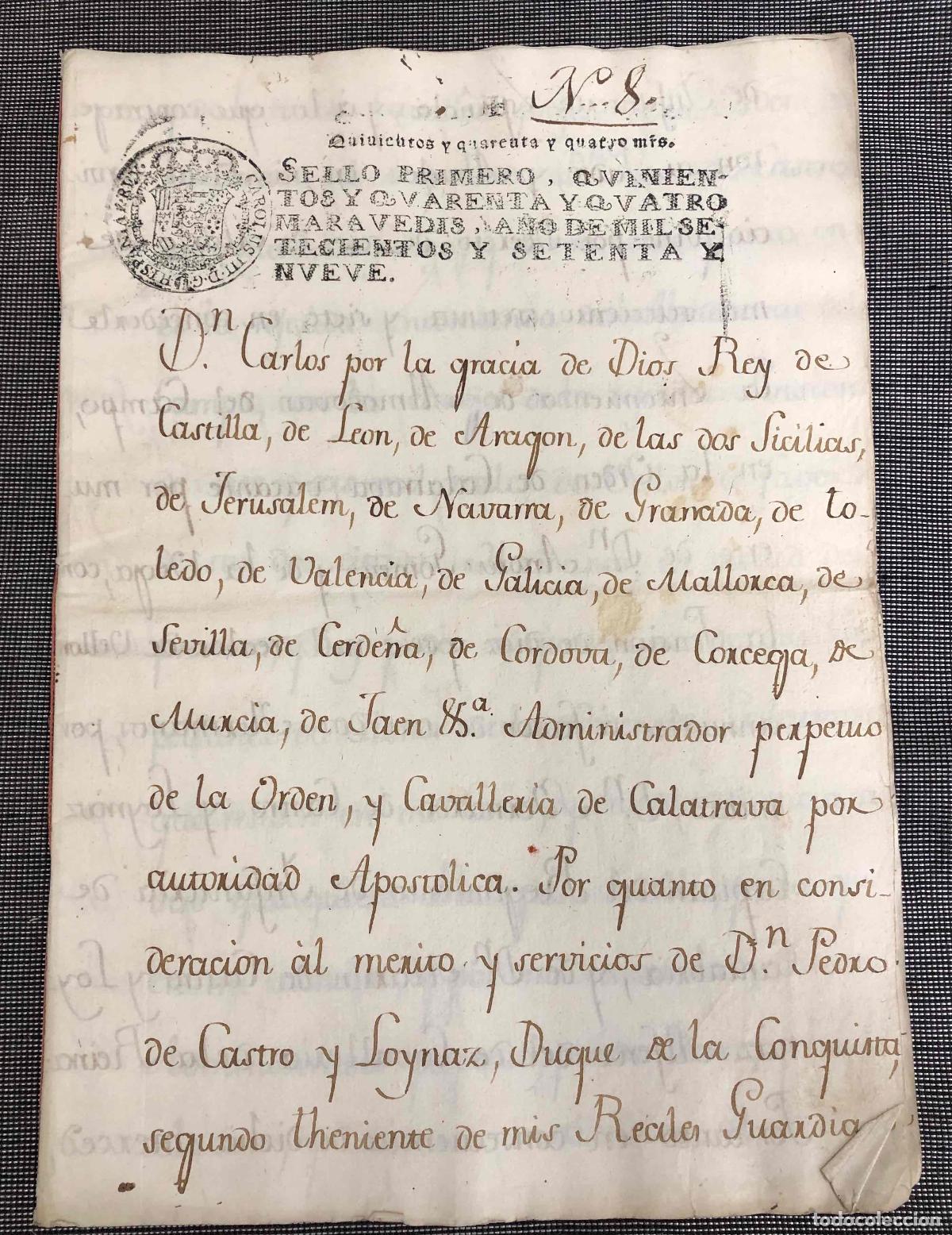 Documentos antiguos: FIRMA REAL CARLOS IV CONCEDIENDO TITULO DE COMENDADOR, ORDEN DE CALATRAVA, A&Ntilde;O 1779