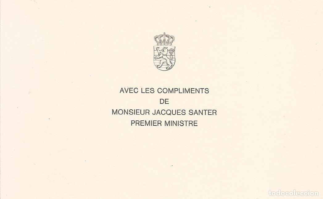 Documentos antiguos: Jacques Santer. Primer ministro Luxemburgo (1984-1995). Tarjeta. Escudo. 1994. Papel. 8,5x13,5 cm.