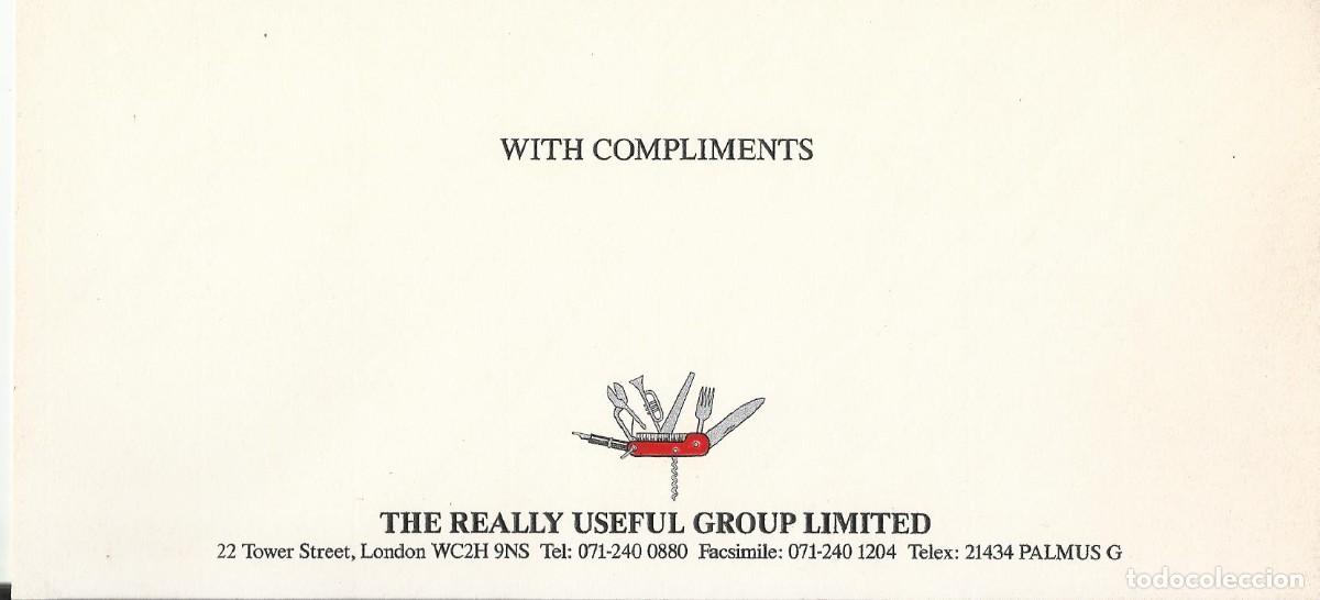 Documentos antiguos: The Really Useful Group Limited. Hoja papel. With Compliments. London. Londres. 10x21 cm.
