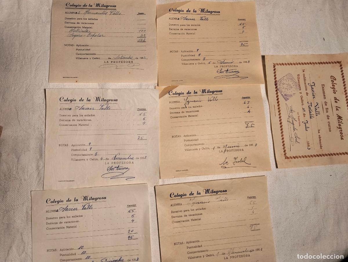 Documentos antiguos: Lote de recibos documentos antiguos de pago notas Colegio de la Milagrosa Vilanova i la Geltr&uacute; 1963