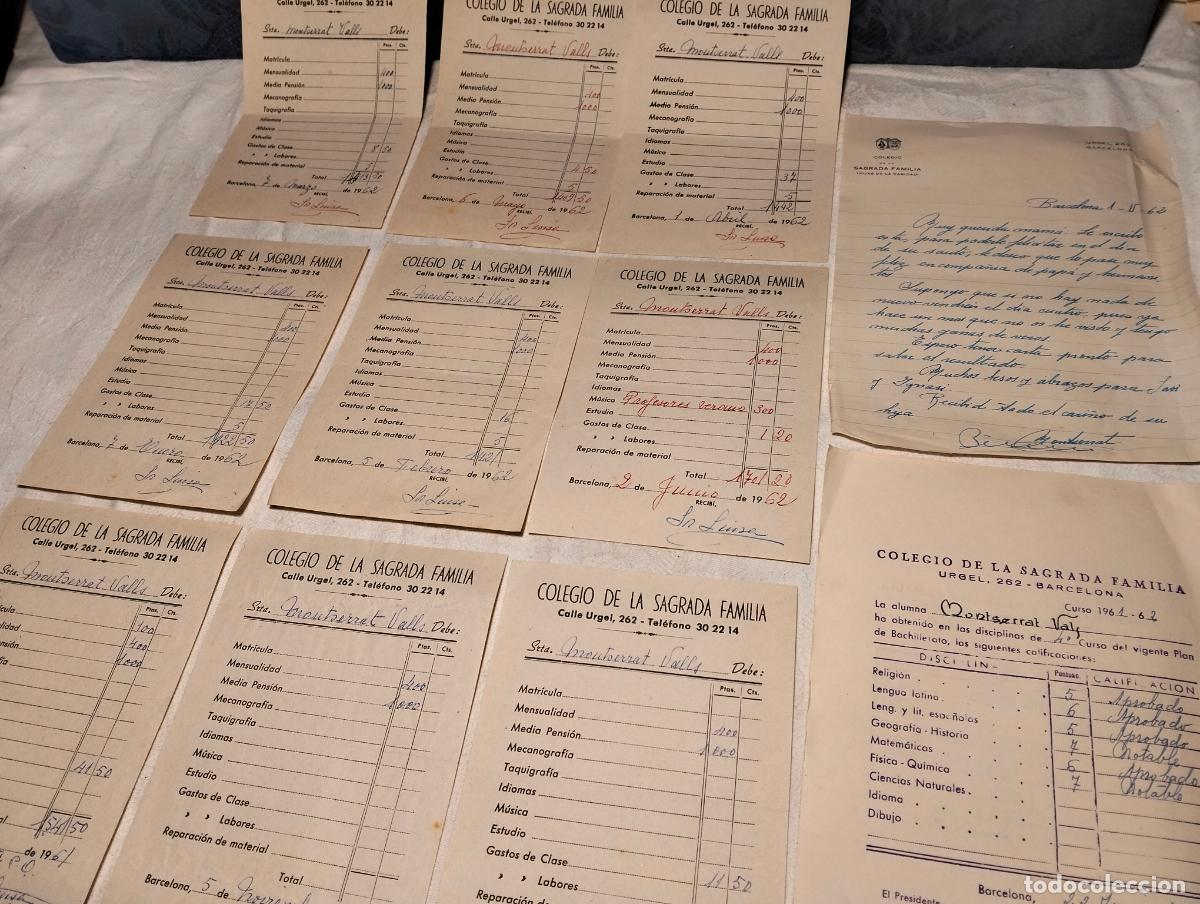 Documentos antiguos: Lote de documento notas escolares colegio de la Sagrada Familia Barcelona a&ntilde;o 1962