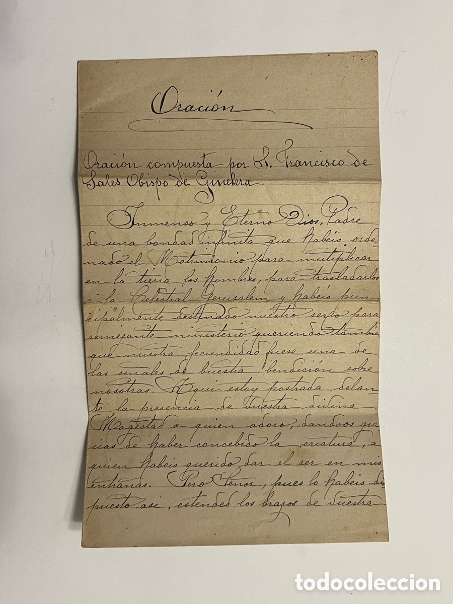 Documentos antiguos: ORACI&Oacute;N. Compuesta por San Francisco de Sales. Obispo de Ginebra&hellip; escrita por una mujer piadosa