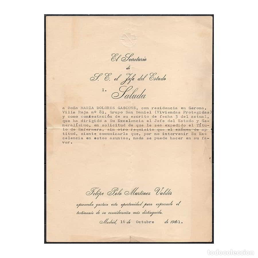Documentos antiguos: Espa&ntilde;a 1961 [DOC] Saluda del Secretario del Jefe del Estado (N)