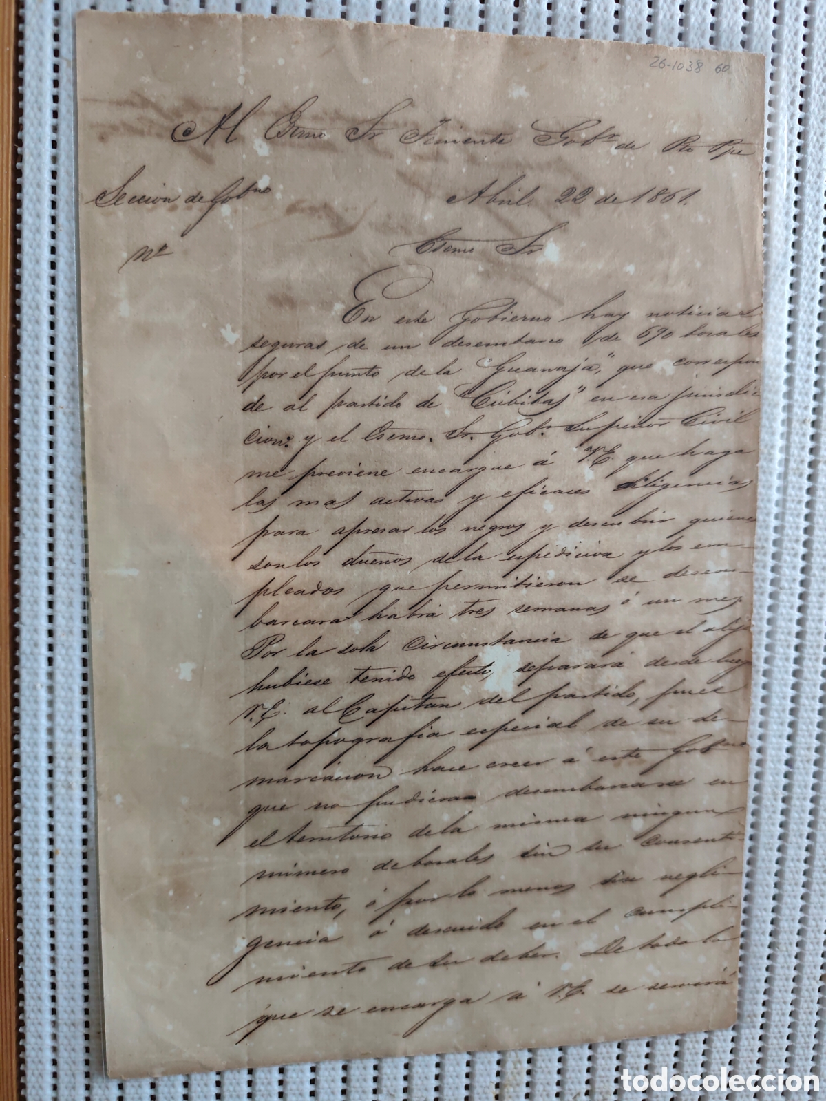 Old Documents: 26-1038 DENUNCIA DE UN DESEMBARCO DE NEGROS BOZALES.