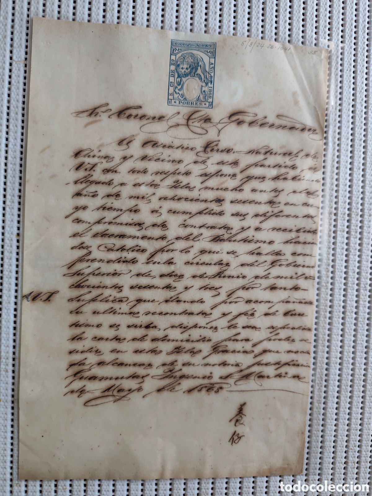 Old Documents: 26-1041 EL ASI&Aacute;TICO CIRSO,SUPLICA LE SEA EXPEDIDA LA CARTA DE DOMICILIO.