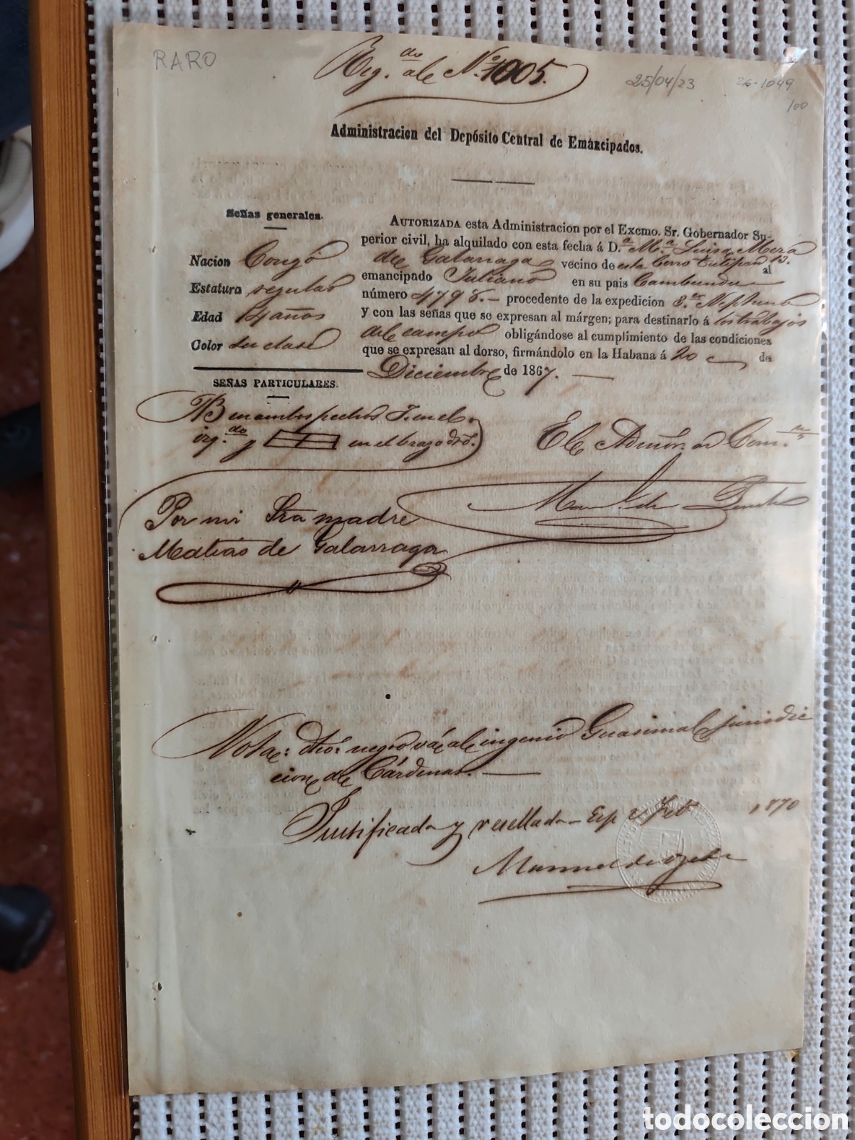 Documentos antiguos: 26-1049 EL GOBERNADOR HA ALQUILADO 1 NEGRO A D&ordf;Maria