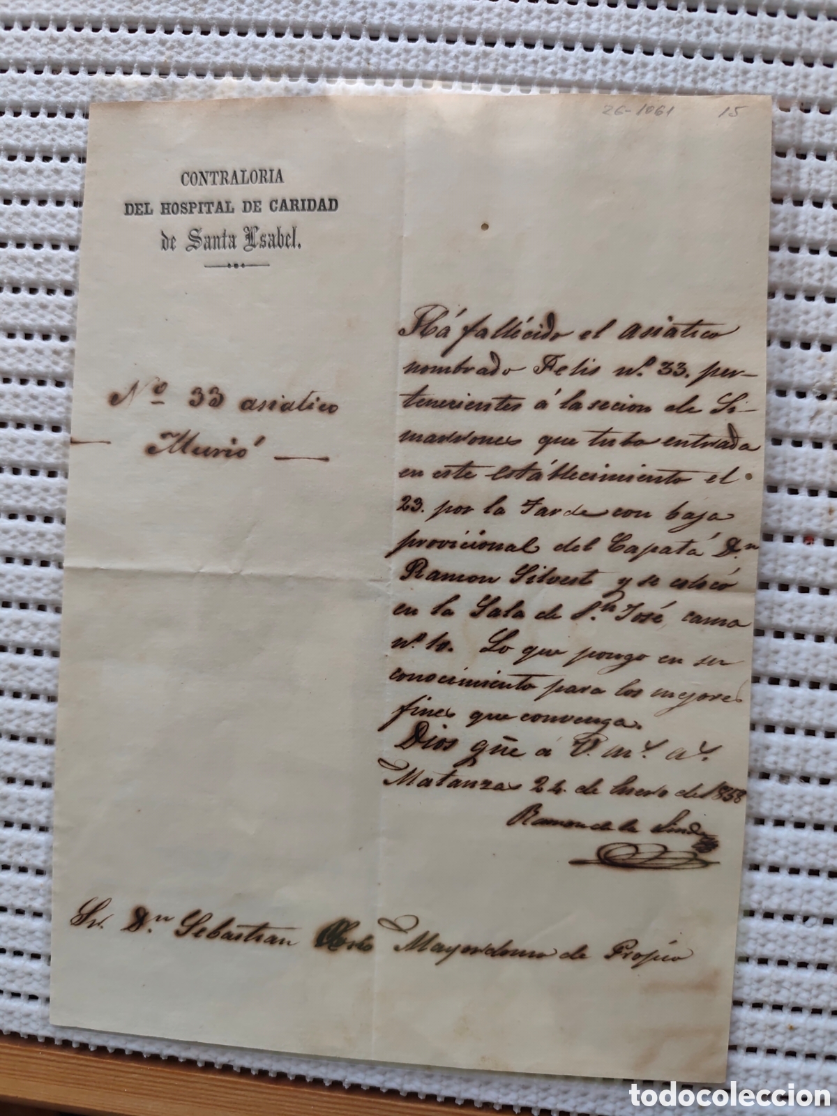 Documentos antiguos: 26-1061 HA FALLECIDO EL ASI&Aacute;TICO,NOMBRE FELIS N&ordm; 33
